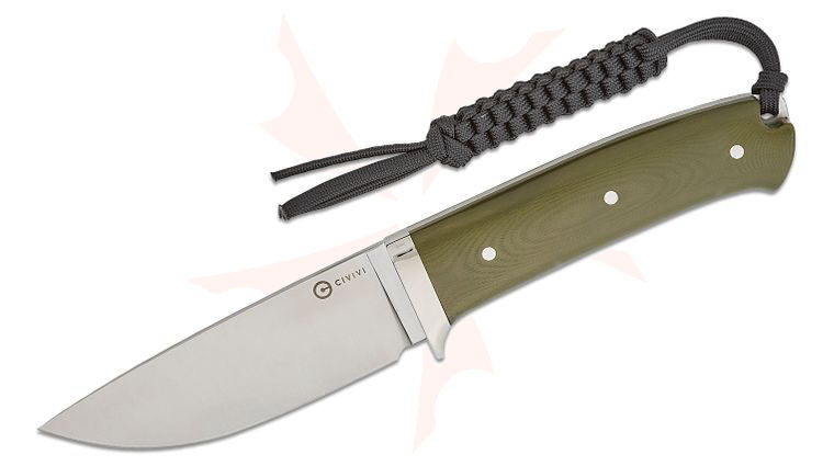 CIVIVI Knives Cloud Peak Fixed Blade Knife 4.6 inch Nitro-V Satin Drop Point Blade, Contoured Green G10 Handle with Nickel Silver Guard, Brown Leather Sheath