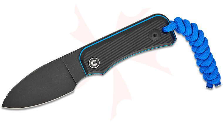 CIVIVI Knives Ben Petersen Baby Banter Pocket Fixed Blade/Neck Knife 2.39 inch Nitro-V Black Stonewashed Drop Point Blade, Black and Blue G10 Handles, Kydex Sheath