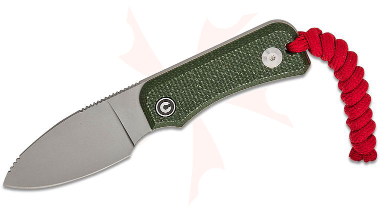 CIVIVI Knives Ben Petersen Baby Banter Pocket Fixed Blade/Neck Knife 2.39 inch Nitro-V Stonewashed Drop Point Blade, Green Canvas Micarta Handles, Kydex Sheath