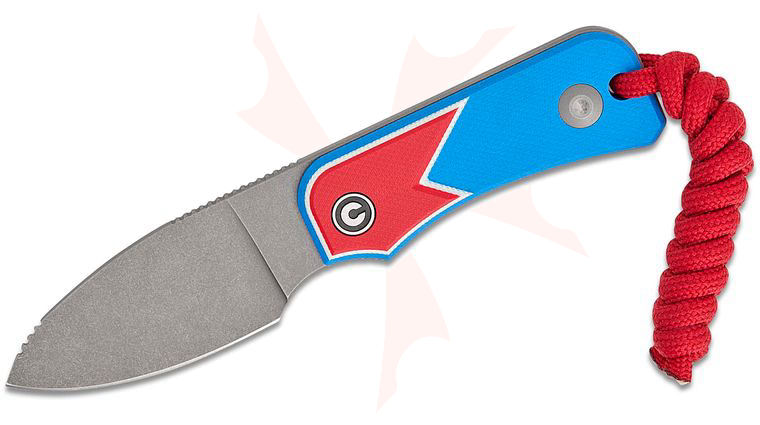 CIVIVI Knives Ben Petersen Baby Banter Jump Edition Pocket Fixed Blade/Neck Knife 2.39 inch Nitro-V Gray Stonewashed Drop Point Blade, Red, White and Blue G10 Handles, Kydex Sheath