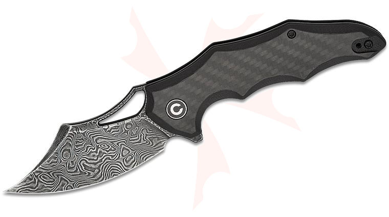 CIVIVI Knives Chiro Liner Lock Flipper Knife 3.1 inch Damascus Black Hand Rubbed Clip Point Blade, Milled Black G10/Carbon Fiber Handles