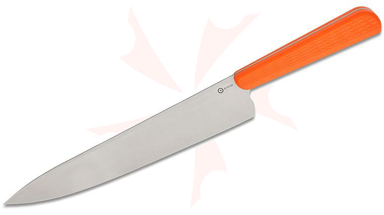 CIVIVI Knives Ostap Hel Cibus Chef's Knife 7.87 inch 14C28N Satin Drop Point Blade, Milled Orange G10 Handle