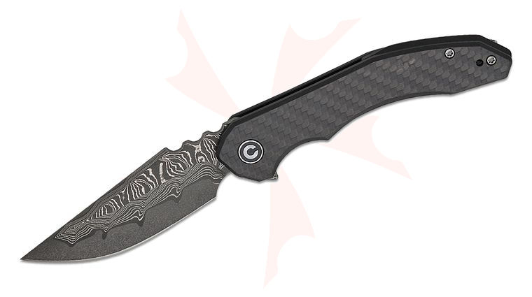 CIVIVI Knives Bryan Montalvo Bluetick Nested Liner Lock Flipper Knife 3.47 inch Damascus Drop Point Blade, Black G10 Handles with Carbon Fiber Overlay