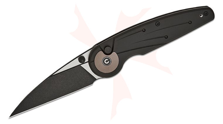 CIVIVI Knives Starflare Button Lock Folding Knife 3.3 inch Nitro-V Two-Tone Wharncliffe Blade, Milled Black Aluminum Handles