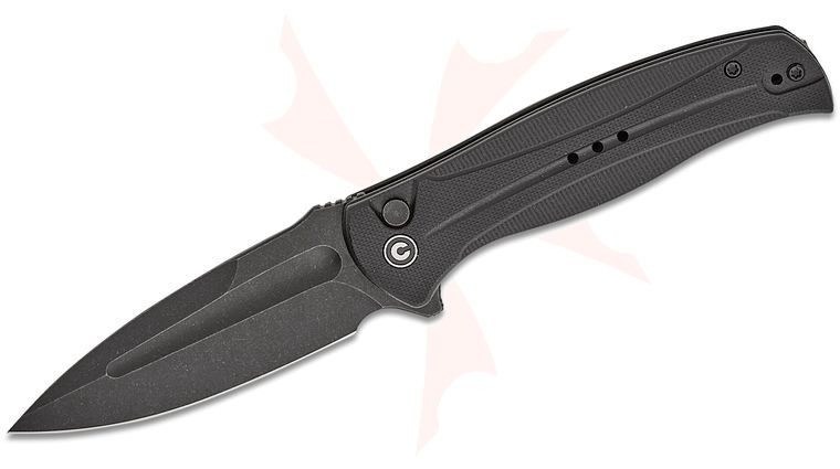 CIVIVI Knives Incindie Button Lock Flipper Knife 3.48 inch 14C28N Black Stonewashed Spear Point Blade, Black G10 Handles, Reversible Clip