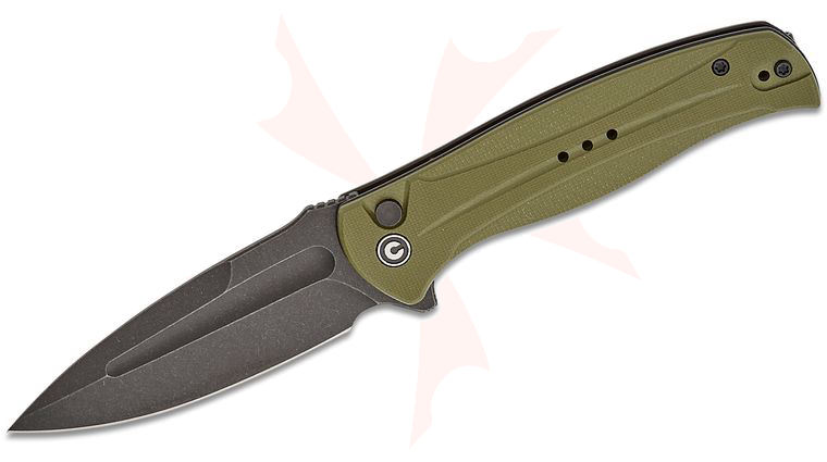 CIVIVI Knives Incindie Button Lock Flipper Knife 3.48 inch 14C28N Black Stonewashed Spear Point Blade, OD Green G10 Handles, Reversible Clip