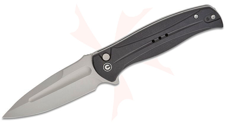 CIVIVI Knives Incindie Button Lock Flipper Knife 3.48 inch 14C28N Stonewashed Spear Point Blade, Black G10 Handles, Reversible Clip