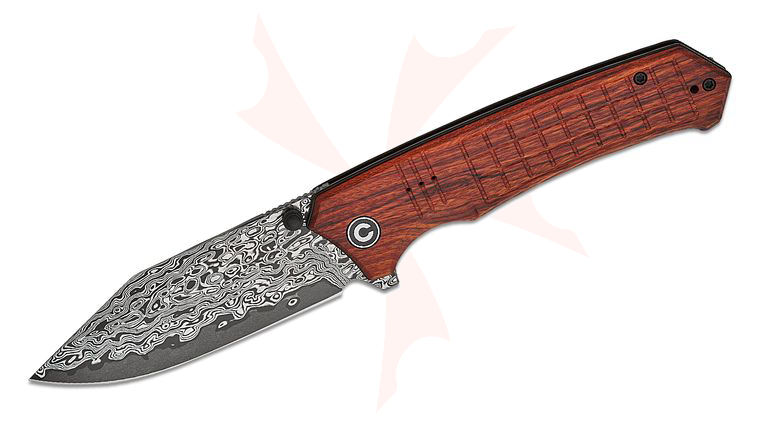 CIVIVI Knives Tacticorix Liner Lock Flipper Knife 3.7 inch Damascus Clip Point Blade, Milled Guibourtia Wood Handles, Reversible Clip