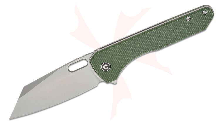 CIVIVI Knives Matthew Wehrwein Nugz Liner Lock Flipper Knife 3.17 inch 14C28N Satin Reverse Tanto Blade, Green Canvas Micarta Handles