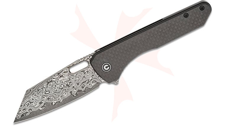 CIVIVI Knives Matthew Wehrwein Nugz Liner Lock Flipper Knife 3.17 inch Damascus Reverse Tanto Blade, Twill Carbon Fiber Overlays on Black G10 Handles