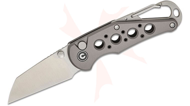 CIVIVI Knives Pragma Button Lock Folding Knife 2.2 inch Nitro-V Satin Wharncliffe Blade, Gray Milled Aluminum Handles with Carabiner and Bottle Opener