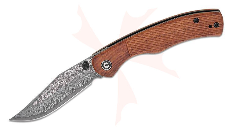 CIVIVI Knives Taylor Martin Clingman Liner Lock Front Flipper Knife 2.99 inch Damascus Clip Point Blade, Guibourtia Wood Handles, Reversible Clip
