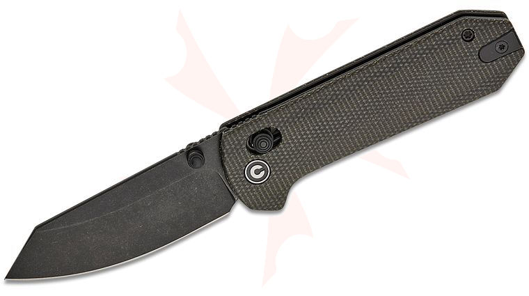 CIVIVI Knives Zac Whitmore Yonder Crossbar Lock Folding Knife 2.88 inch 14C28N Black Stonewashed Spey Point Blade, Contoured Dark Green Canvas Micarta Handles, Reversible Clip