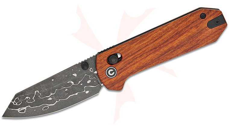 CIVIVI Knives Zac Whitmore Yonder Crossbar Lock Folding Knife 2.88 inch Damascus Spey Point Blade, Contoured Guibourtia Wood Handles, Reversible Clip