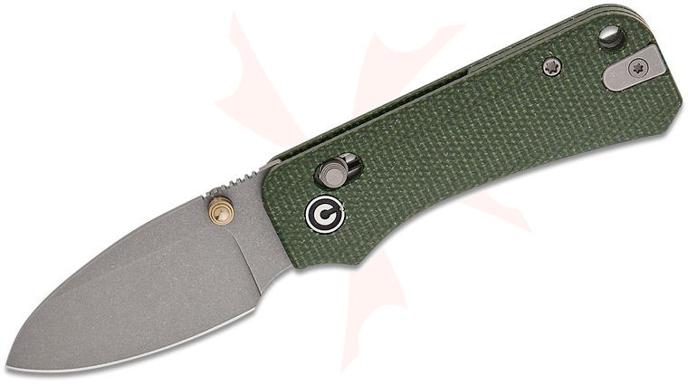 CIVIVI Knives C23074-3 Ben Petersen Baby Banter 2 Crossbar Lock Folding Knife 2.34 inch Nitro-V Gray Stonewashed Blade, Green Canvas Micarta Handles