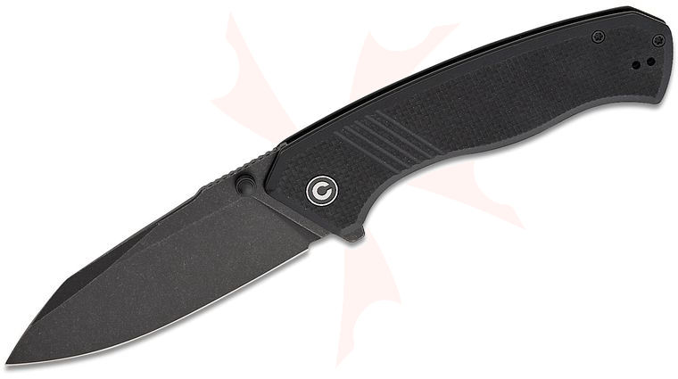 CIVIVI Knives Placoid Liner Lock Flipper Knife 3.67 inch 14C28N Black Stonewashed Clip Point Blade, Coarse Black G10 Handles, Reversible Clip