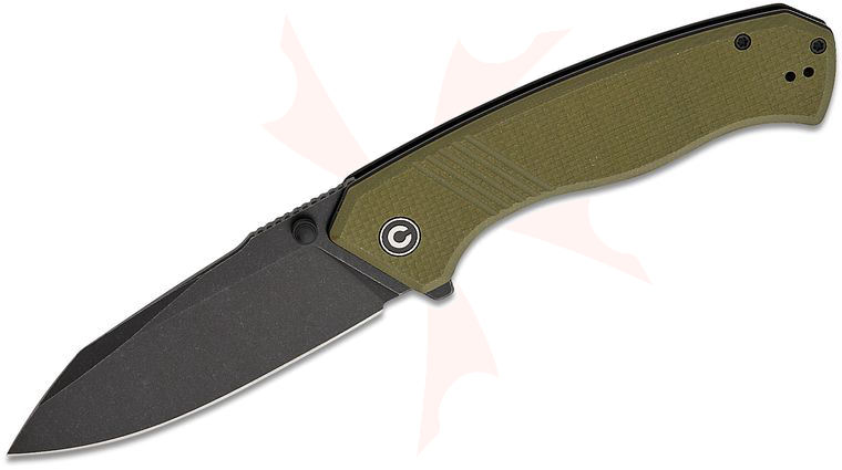CIVIVI Knives Placoid Liner Lock Flipper Knife 3.67 inch 14C28N Black Stonewashed Clip Point Blade, Coarse OD Green G10 Handles, Reversible Clip