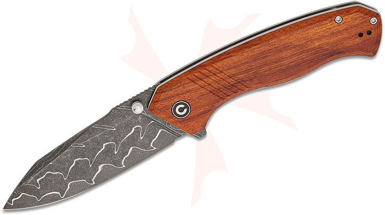 CIVIVI Knives Placoid Liner Lock Flipper Knife 3.67 inch Damascus Clip Point Blade, Guibourtia Wood Handles, Reversible Clip