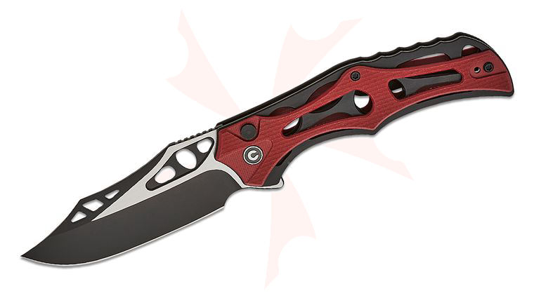 CIVIVI Knives Biophase Button Lock Flipper Knife 3.48 inch Nitro-V Black Stonewashed Two-Tone Clip Point Blade, Skeletonized Black Aluminum and Burgundy G10 Handles, Reversible Bayonet Clip