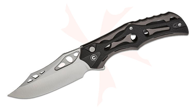 CIVIVI Knives Biophase Button Lock Flipper Knife 3.48 inch Nitro-V Satin Clip Point Blade, Skeletonized Gray Aluminum and Black G10 Handles, Reversible Bayonet Clip