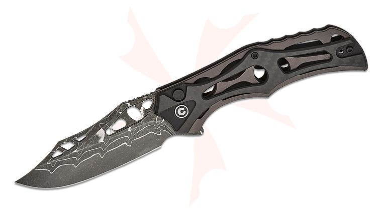 CIVIVI Knives Biophase Button Lock Flipper Knife 3.48 inch Damascus Clip Point Blade, Skeletonized Gray Aluminum and Carbon Fiber/Black G10 Handles, Reversible Bayonet Clip