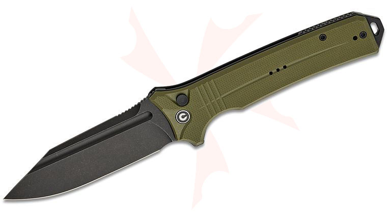 CIVIVI Knives Neurohaptic Button Lock Flipper Knife 3.74 inch Nitro-V Black Stonewashed Clip Point Blade, Milled OD Green G10 Handles, Reversible Clip