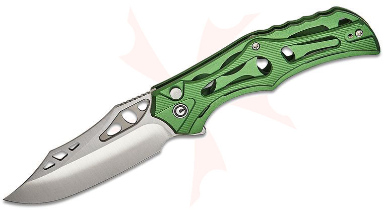 CIVIVI Knives Biophase Button Lock Flipper Knife 3.48 inch Nitro-V Satin Clip Point Blade, Skeletonized Green Aluminum Handles, Reversible Bayonet Clip