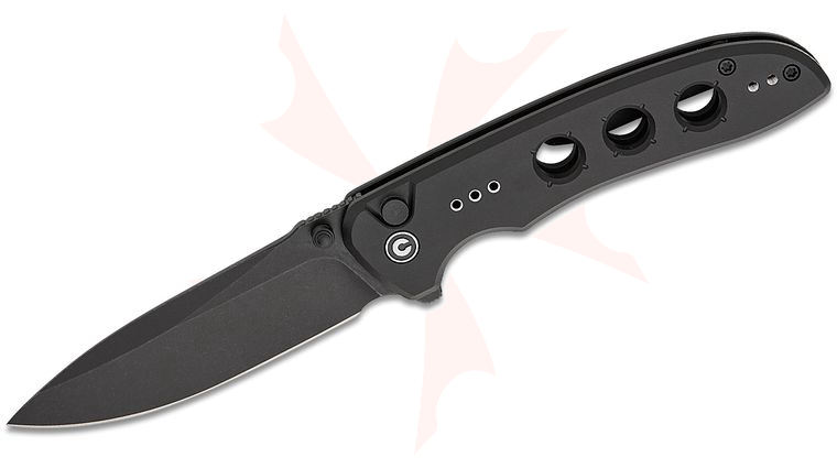 CIVIVI Knives Hyperpulse Button Lock Flipper Knife 3.5 inch 14C28N Black Stonewashed Drop Point Blade, Milled Black Aluminum Handles, Reversible Clip