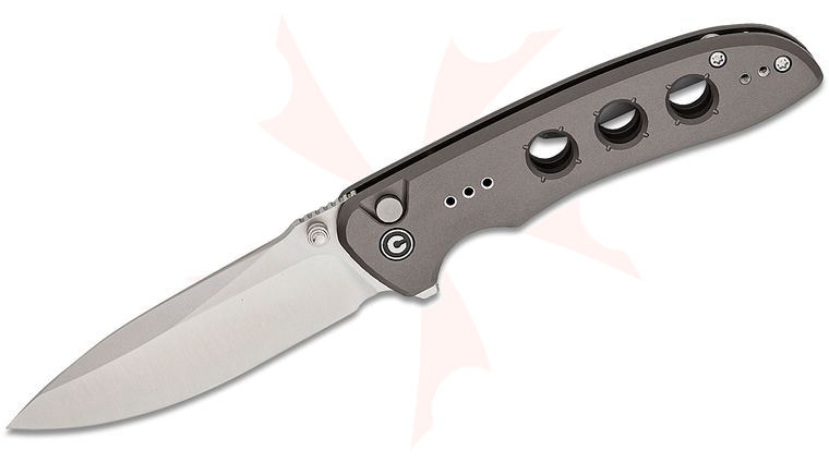 CIVIVI Knives Hyperpulse Button Lock Flipper Knife 3.5 inch 14C28N Satin Drop Point Blade, Milled Gray Aluminum Handles, Reversible Clip