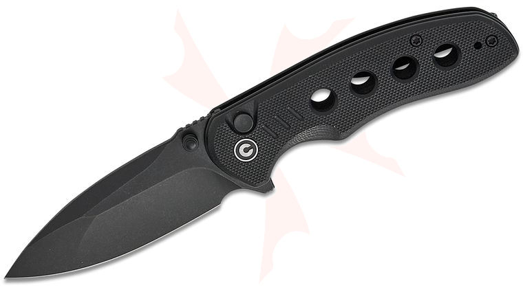 CIVIVI Knives Triptych Button Lock Flipper Knife 2.97 inch 14C28N Black Stonewashed Compound Drop Point Blade, Milled Black G10 Handles, Reversible Clip