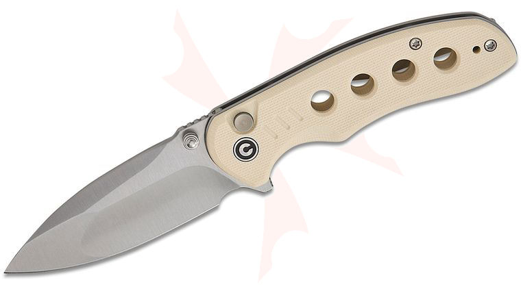 CIVIVI Knives Triptych Button Lock Flipper Knife 2.97 inch 14C28N Satin Compound Drop Point Blade, Milled Ivory G10 Handles, Reversible Clip