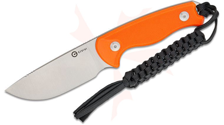 CIVIVI Knives Timberbark Fixed Blade Knife 3.2 inch 14C28N Satin Drop Point Blade, Orange G10 Handles, Kydex Sheath