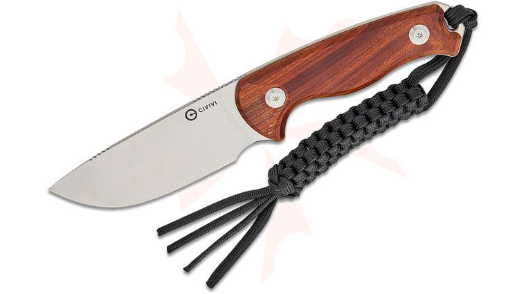 CIVIVI Knives Timberbark Fixed Blade Knife 3.2 inch 14C28N Satin Drop Point Blade, Guibourtia Wood Handles, Kydex Sheath