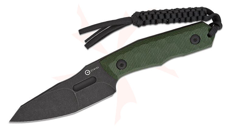 CIVIVI Knives PG Knives Propugnator Fixed Blade Knife 4.15 inch D2 Black Stonewashed Reverse Tanto Blade, Milled Green Canvas Micarta Handles, Kydex Sheath