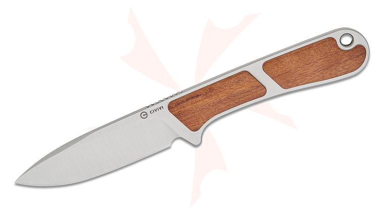 CIVIVI Knives Mini Elementum Fixed Blade Neck Knife 2.24 inch Nitro-V Satin Drop Point Blade, Guibourtia Wood Handles, Kydex Sheath