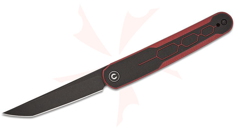 CIVIVI Knives Rafal Brzeski KwaiQ Liner Lock Flipper Knife 2.97 inch Nitro-V Black Stonewashed Tanto Blade, Burgundy/Black G10 Handles