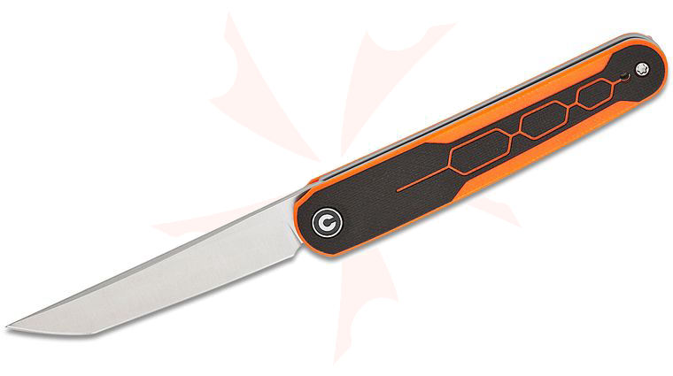 CIVIVI Knives Rafal Brzeski KwaiQ Liner Lock Flipper Knife 2.97 inch Nitro-V Satin Tanto Blade, Orange/Black G10 Handles