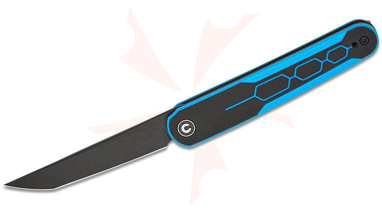 CIVIVI Knives Rafal Brzeski KwaiQ Liner Lock Flipper Knife 2.97 inch Nitro-V Black Stonewashed Tanto Blade, Blue/Black G10 Handles
