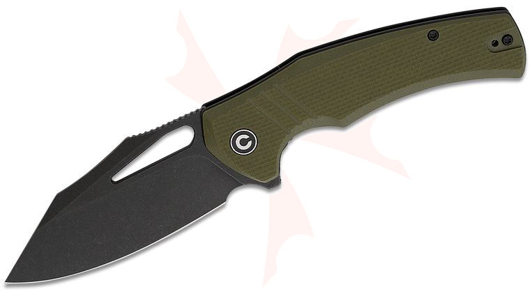 CIVIVI Knives BullTusk Liner Lock Flipper Knife 3.48 inch 14C28N Black Stonewashed Clip Point Blade, Coarse OD Green G10 Handles