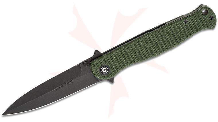 CIVIVI Knives Robert Saniscalchi RS71 Dagger Liner Lock Flipper Knife 4 inch Nitro-V Black Stonewashed Spear Point Blade, Green Canvas Micarta Handles
