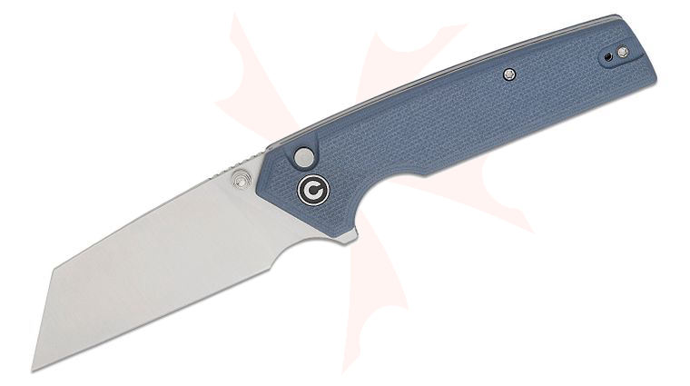 CIVIVI Knives Amirite Button Lock Flipper Knife 3.48 inch Nitro-V Satin Modified Wharncliffe Blade, Coarse Neutral Blue G10 Handles