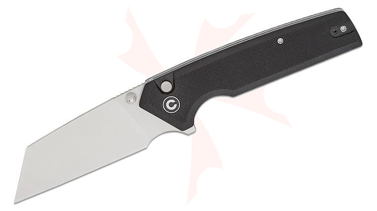 CIVIVI Knives Amirite Button Lock Flipper Knife 3.48 inch Nitro-V Satin Modified Wharncliffe Blade, Coarse Black G10 Handles