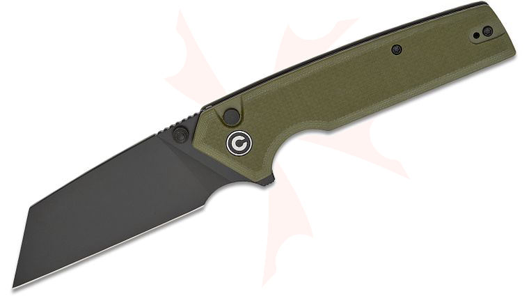 CIVIVI Knives Amirite Button Lock Flipper Knife 3.48 inch Nitro-V Black Modified Wharncliffe Blade, Coarse OD Green G10 Handles