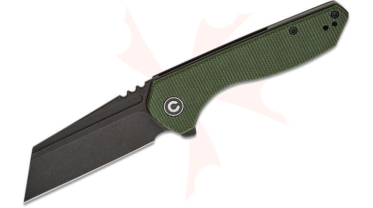CIVIVI Knives Brian Brown ExOne Liner Lock Flipper Knife 2.94 inch Nitro-V Black Stonewashed Reverse Tanto Blade, Green Canvas Micarta Handles, Reversible Clip