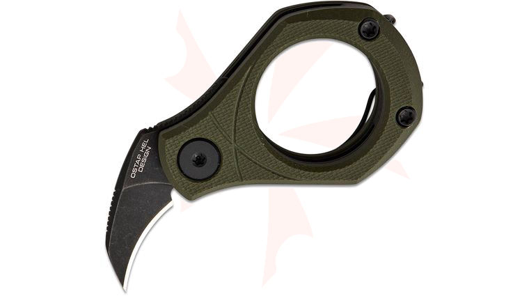 CIVIVI Knives Ostap Hel Pyrus Double Detent Slipjoint Utility Flipper Knife 0.65 inch 14C28N Black Stonewashed Hawkbill Blade, OD Green G10 Handles, Reversible Wire Clip