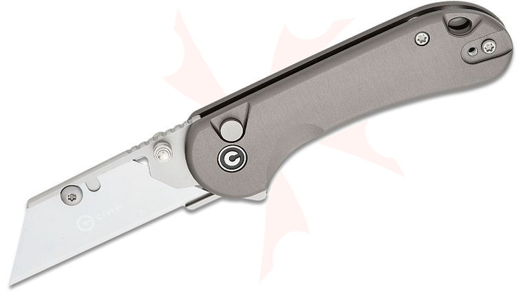 CIVIVI Knives Elementum Utility Button Lock Flipper Knife 2.26 inch 6Cr Replaceable Utility Blade, Gray Aluminum Handles, Reversible Clip