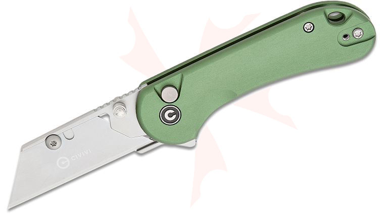 CIVIVI Knives Elementum Utility Button Lock Flipper Knife 2.26 inch 6Cr Replaceable Utility Blade, Green Aluminum Handles, Reversible Clip