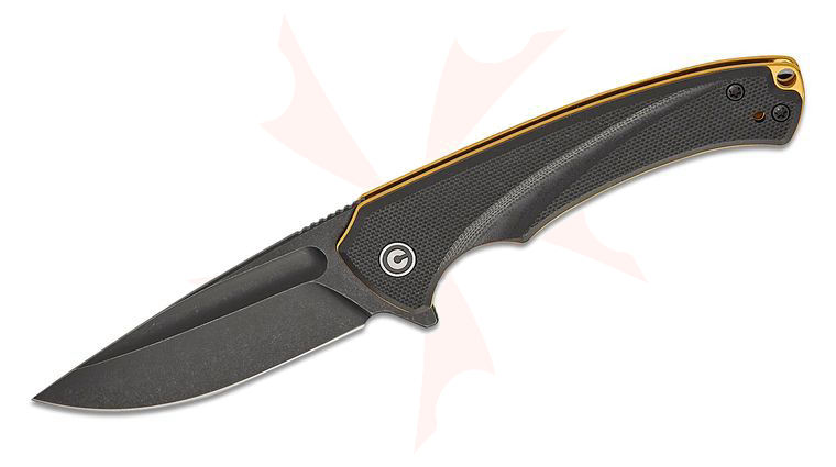 CIVIVI Knives Voidflare Liner Lock Flipper Knife 2.92 inch 14C28N Black Stonewashed Drop Point Blade, Black G10 Handles with Golden Liners, Reversible Clip
