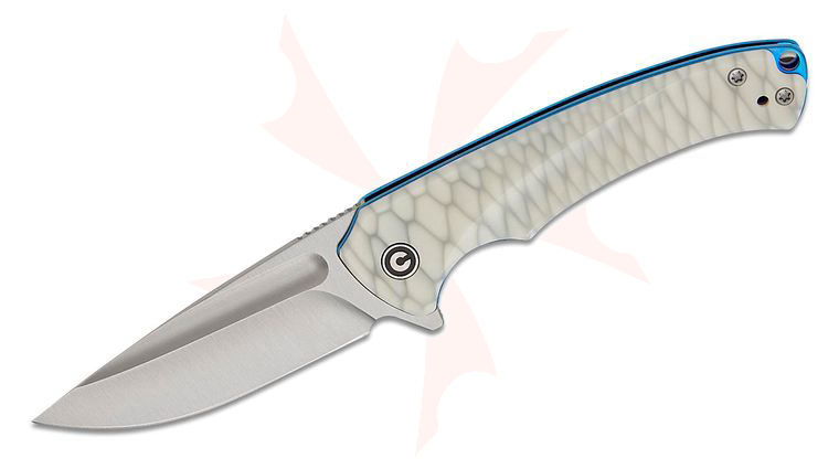 CIVIVI Knives Voidflare Liner Lock Flipper Knife 2.92 inch 14C28N Satin Drop Point Blade, Scale Pattern White Resin Handles with Blue Liners, Reversible Clip