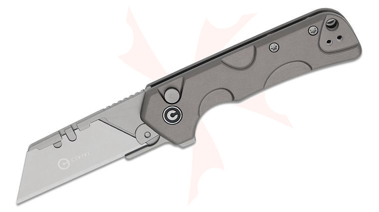 CIVIVI Knives Pulsara Utility Button Lock Flipper Knife 2.44 inch 6Cr Replaceable Utility Blade, Gray Machined Aluminum Handles, Reversible Clip